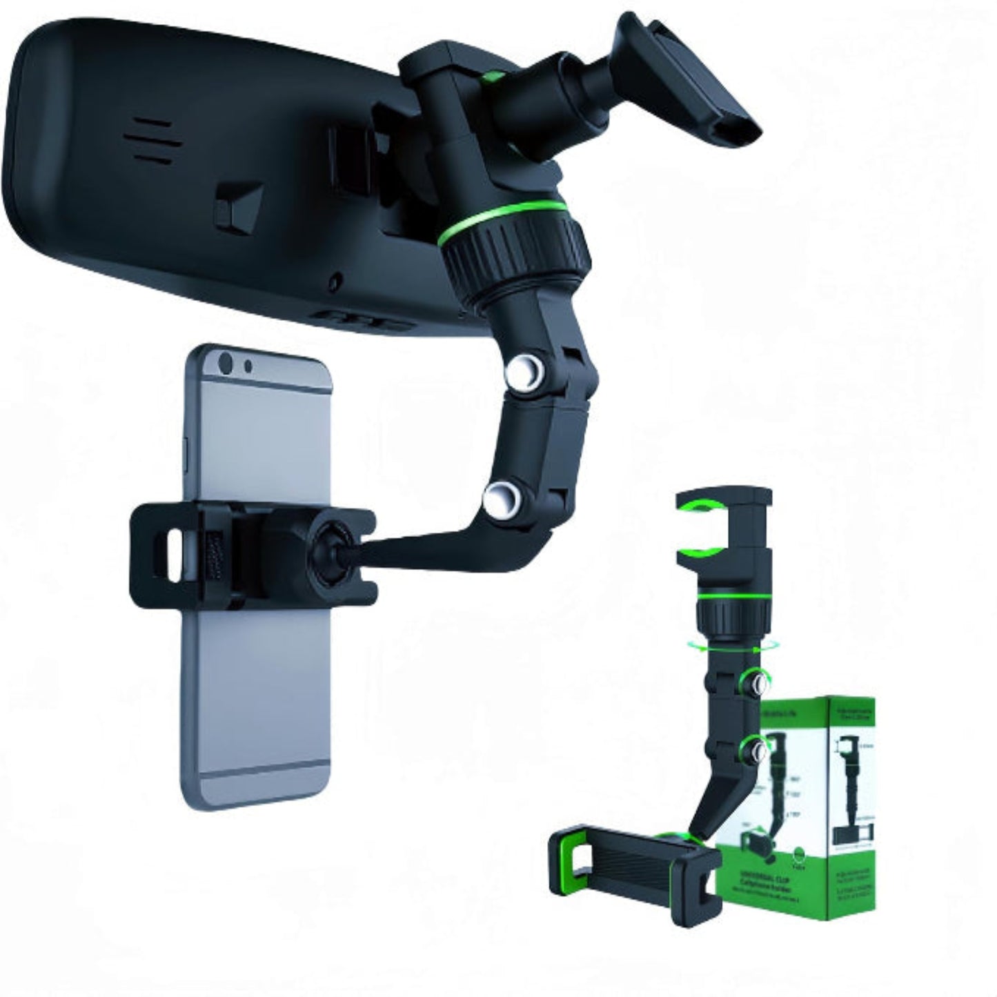 Soporte para teléfono para espejo retrovisor, giratorio de 360°